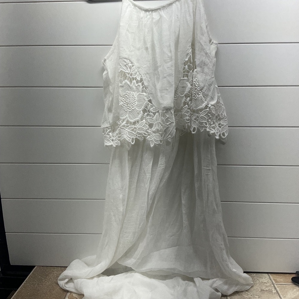 J. Lee White Lace Overlay Maxi Dress 42867 Small Adjustable Straps Boho New
